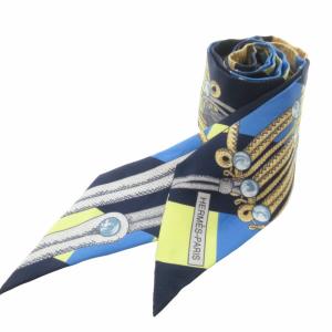 BRANDEBOURGS ブランデンブルク ツイリー スカーフ ストール シルク 飾緒 総柄 青 ブルー系 黄色 イエロー系