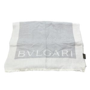 BVLGARI 美品 ストール マフラー ショール 大判 ロゴ シルク グレー STK 1106