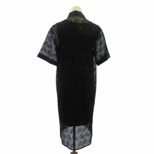 IENA タグ付き シアー シャツワンピース ひざ丈 黒 ブラック カットワーク F フリーサイズ