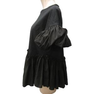 CELFORD 23AW ラウンドヘム フリル カットソー チュニック ギャザー 素材切替 半袖 CWCT234018 黒 ブラック 36