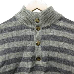 McGREGOR 90s ヴィンテージ ウール ケーブルニット セーター ハーフボタン ボーダー 長袖 グレー LL 1105