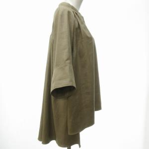 ADORE 美品 23SS カレンダーストレッチ ブラウス シャツ 日本製 混紡 ノーカラー 531-3110721 茶 ブラウンベージュ