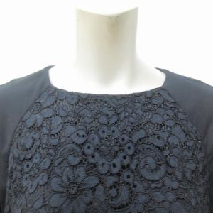 ADORE 美品 近年 フラワーレース ロング ワンピース ベルスリーブ 総柄 セミフォーマル 日本製 531-0140235 紺 ネイビー