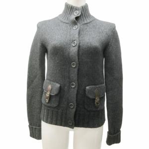 美品 カシミヤカーディガン ニット セーター レザーベルト ウール混 グレー L IBO57