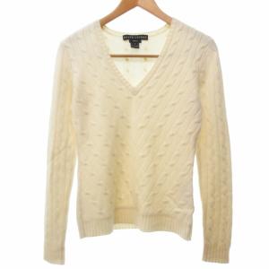 ブラックレーベル カシミヤ100％ ケーブル ニット セーター Vネック 国内正規品 白 ホワイト S 1112 IBO57
