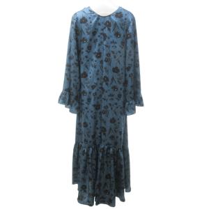 HOUSE OF LOTUS 美品 近年 フラワープリント ワンピース ロングマキシ ラッフル 花柄 総柄 日本製 青 ブルー ネイビー S 1116