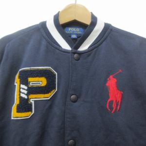 POLO RALPH LAUREN ビッグポニー 刺繍 スタジャン ブルゾン ジャケット ロゴ釦 コットン 約S 紺 ネイビー 1114 IBO57