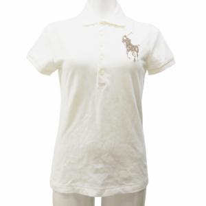 美品 ポロシャツ カットソー ビジュー刺繍 半袖 白 ホワイト M IBO57