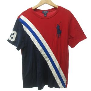 美品 Tシャツ カットソー ビッグポニー ロゴ刺? 赤 レッド 紺 ネイビー Lサイズ IBO57 1115