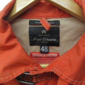 Nigel Cabourn オイルドクロスジャケット ステンカラーコート ロング 英国製 オレンジ 48 約L相当 1208