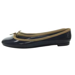 Repetto 美品 ラバー バレエシューズ レインシューズ フラット リボン 紺 ネイビー ベージュ 40 約25.0cm 1125