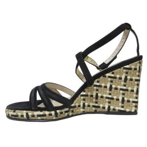 Salvatore Ferragamo クロスストラップ ウェッジソール サンダル 靴 6 約23.5cm 黒 茶 IBO57 X