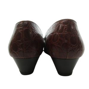 Salvatore Ferragamo ヴァラ リボン パンプス ミュール クロコ型押し 茶 ブラウン 7.5 約25cm 1122 IBO57