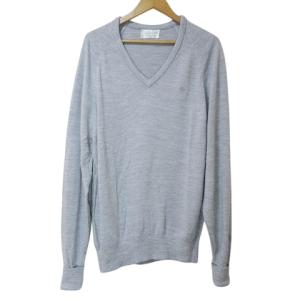 ヴィンテージ ニット セーター USA製 長袖 Vネック ロゴ ワンポイント 薄手 M グレー AA X