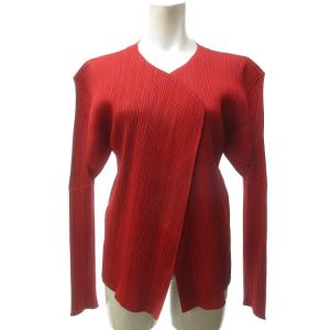 美品 イッセイミヤケ ISSEY MIYAKE 90s プリーツカーディガン 長袖 赤 レッド 4 約Lサイズ PP04-JD123