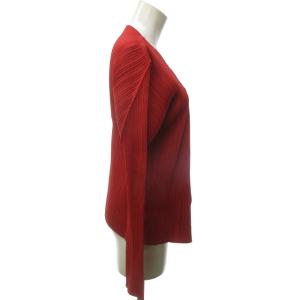 PLEATS PLEASE ISSEY MIYAKE 美品 イッセイミヤケ ISSEY MIYAKE 90s プリーツカーディガン 長袖 赤 レッド 4 約Lサイズ PP04-JD123