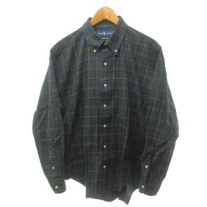 美品 90s ヴィンテージ チェックシャツ BDシャツ ロゴ刺? 長袖 緑 グリーン LL 約XL 1123