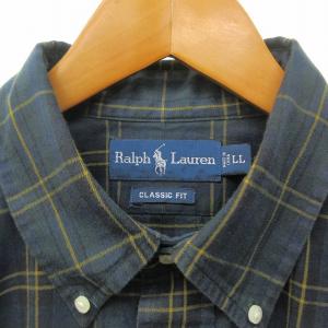 RALPH LAUREN 美品 90s ヴィンテージ チェックシャツ BDシャツ ロゴ刺? 長袖 緑 グリーン LL 約XL 1123