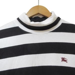 BURBERRY BLACK LABEL ボーダー柄 タートルネック カットソー Tシャツ 長袖 ワンポイント 2 M相当 黒 白 STK X