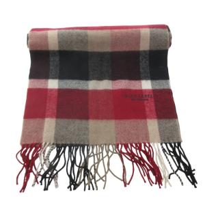 BLUE LABEL CRESTBRIDGE 美品 チェック カシミヤ マフラー ストール フリンジ ロゴ 刺繍 黒 ブラック 赤 STK 1126