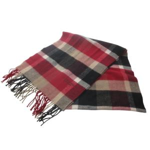 BLUE LABEL CRESTBRIDGE 美品 チェック カシミヤ マフラー ストール フリンジ ロゴ 刺繍 黒 ブラック 赤 STK 1126