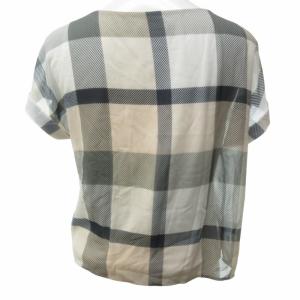 BLUE LABEL CRESTBRIDGE 美品 チェック ブラウス レイヤード風 シアー 金ボタン 半袖 グレー ベージュ マルチカラー 36 約S-M STK 1129