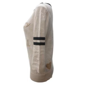 BURBERRY BLUE LABEL ニット カットソー ロゴ ビジュー装飾 肩 ボタン 切替 リブ 七分袖 国内正規 白 ホワイト 黒 38 約M STK 1126