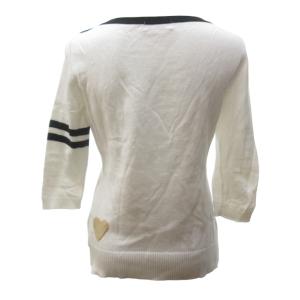 BURBERRY BLUE LABEL ニット カットソー ロゴ ビジュー装飾 肩 ボタン 切替 リブ 七分袖 国内正規 白 ホワイト 黒 38 約M STK 1126