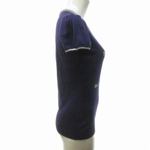 BURBERRY BLUE LABEL 美品 ニット セーター カットソー 半袖 ロゴ 紫 パープル 38 約S相当 FBF04-602-36 STK 1125