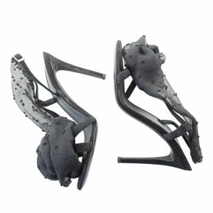 GIUSEPPE ZANOTTI 美品 フラワーコサージュ サンダル ピンヒール オーガンジー スウェード 36 23cm ブラック 黒 1216 IBO59