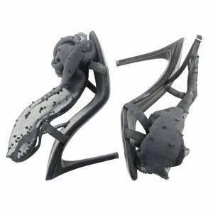 GIUSEPPE ZANOTTI 美品 フラワーコサージュ サンダル ピンヒール オーガンジー スウェード 36 23cm ブラック 黒 1216 IBO59