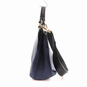 FURLA 2WAY レザーショルダーバッグ ハンドバッグ ターンロック 南京錠型チャーム 青 ブルー 黒 ブラック