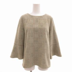 EPOCA 美品 セットアップ フレアスリーブ カットソー ブラウス スラックス パンツ グレンチェック 38 M グレージュ