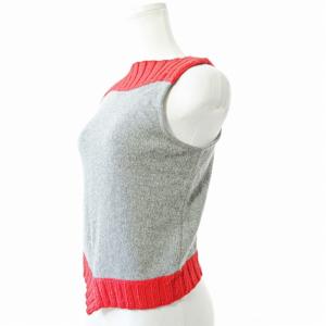 EMPORIO ARMANI ノースリーブ ニット カットソー ウール混 カシミア混 シルク混 38 グレー 赤 1220 IBO59