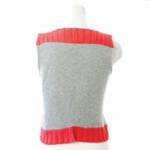 EMPORIO ARMANI ノースリーブ ニット カットソー ウール混 カシミア混 シルク混 38 グレー 赤 1220 IBO59