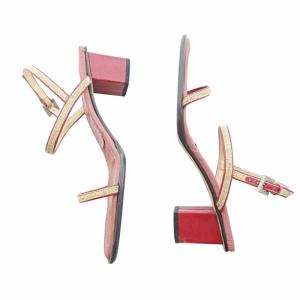 FENDI サンダル ストラップ レザー チャンキーヒール レッド 38 25cm 赤 1224 IBO59