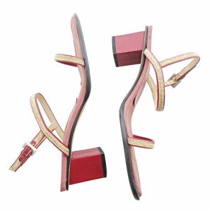 FENDI サンダル ストラップ レザー チャンキーヒール レッド 38 25cm 赤 1224 IBO59