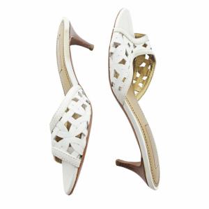 BOTTEGA VENETA 編み込み ミュール サンダル ピンヒール レザー 36 23cm ホワイト 白 1224 IBO59