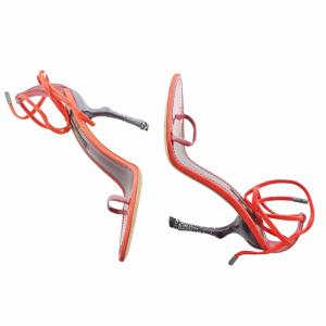 LOUIS VUITTON レースアップ サンダル ホースレッグヒール ピンヒール 37 24cm オレンジ 1224 IBO59