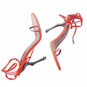 LOUIS VUITTON レースアップ サンダル ホースレッグヒール ピンヒール 37 24cm オレンジ 1224 IBO59