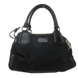 BURBERRY BLUE LABEL サイドノバチェック ハンドバッグ 手提げバッグ 刺繍 ロゴ PVC×レザー 黒 ブラック ベージュ IBO59
