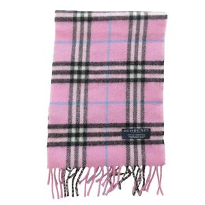BURBERRY LONDON 美品 ラムウール マフラー ストール ショール 英国製 ノバチェック バーバリーチェック フリンジ ピンク IBO59 1209