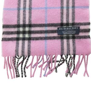 BURBERRY LONDON 美品 ラムウール マフラー ストール ショール 英国製 ノバチェック バーバリーチェック フリンジ ピンク IBO59 1209