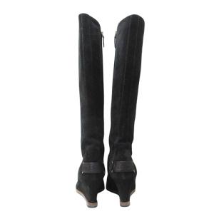 FENDI ムートン ロングブーツ ウェッジソール ヒールロゴ ジップ 靴 36 約23cm 黒 ブラック IBO59 X