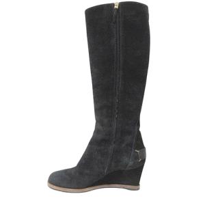 FENDI ムートン ロングブーツ ウェッジソール ヒールロゴ ジップ 靴 36 約23cm 黒 ブラック IBO59 X