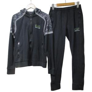 EA7 セットアップ ジャケット パーカー ジップアップ パンツ 切替 プリント S M 黒 ブラック X