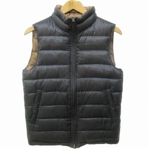 美品 リバーシブルナイロンダウンベスト ダブルジップ 茶 ブラウン グレー 46 約Mサイズ PI0200U-12051 1216