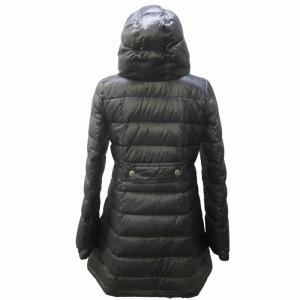 BURBERRY BLUE LABEL ダウンコート ジャケット ロング フード ロゴ刺? ロゴボタン 裏地チェック ナイロン 黒 ブラック 38 約L相当 E1A50-690