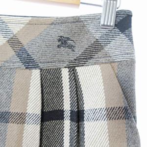 BURBERRY BLUE LABEL 美品 ノバチェック タイト スカート ミニ丈 ロゴ刺繍 ウール 38 ベージュ グレー 黒 0117