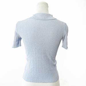 CELINE リブ ニット シルク ポロシャツ カットソー 半袖 開襟 S サックスブルー 0116 STK